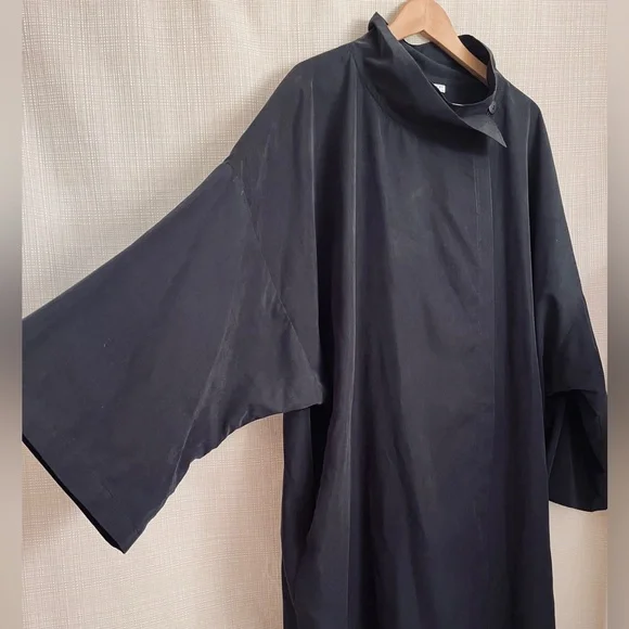 Vintage 90s Maxi Duster Coat Cinched Waist Leather Belt Dark Romance